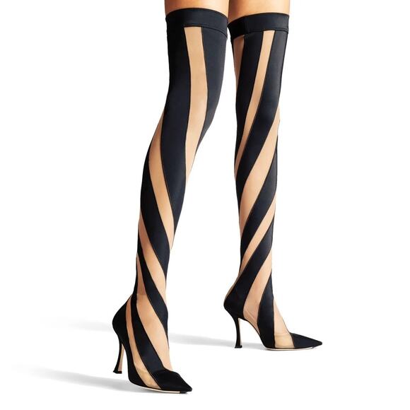 Jimmy Choo x Mugler Over The Knee Boots Statement Witchy Mob Wife Sz 35/US 5 - Picture 1 of 12